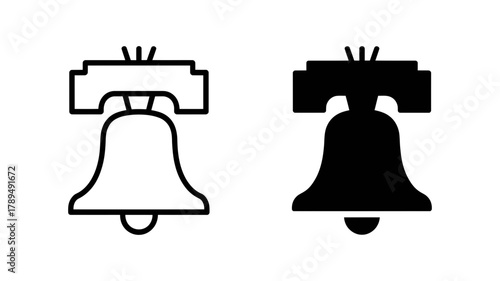 Liberty bell outline and solid icon set vector graphic, a powerful symbol of freedom, independence, and american history for diverse design needs