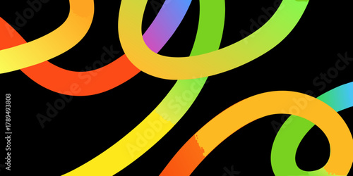 Abstract colorful gradient ribbons flowing and overlapping on a black background