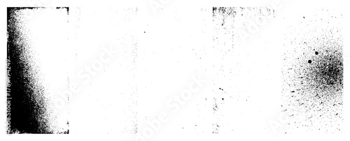 Set of abstract black and white grunge textures with distressed noise, dust, scratch and photocopy overlay effects.