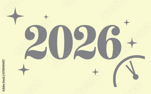 Countdown to a brilliant 2026 New Year celebration with festive stars and a clock ticking towards midnight, a magical time of fresh starts