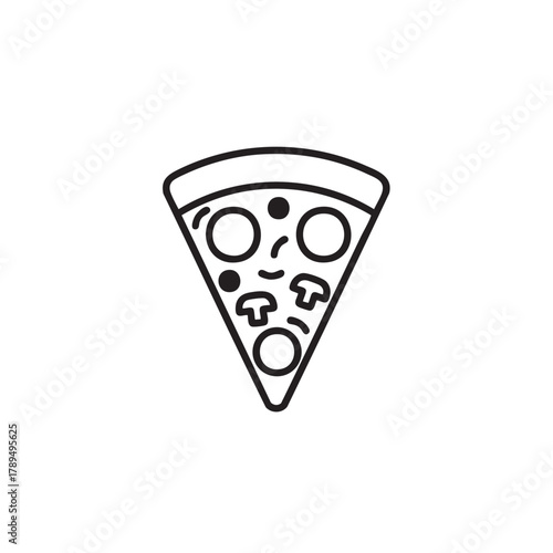 Pizza Slice Icon Simple Black and White Line Art, Vector Illustration for Food Logo or Menu Design.