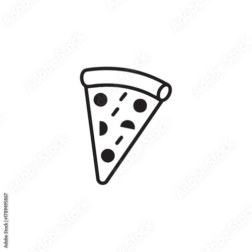 Pizza Slice Icon Simple Black and White Line Art, Vector Illustration for Food Logo or Menu Design.