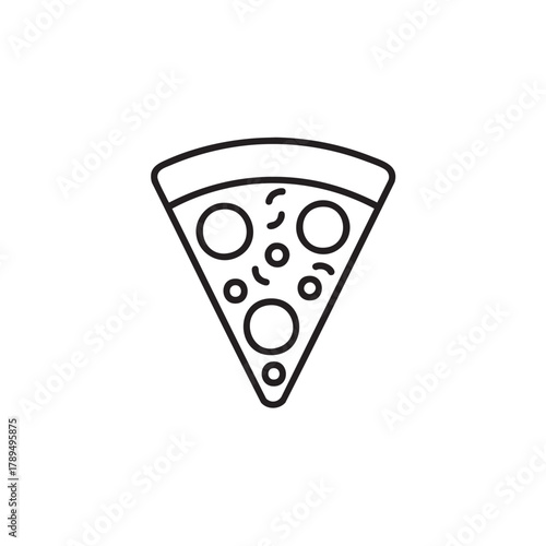Pizza Slice Icon Simple Black and White Line Art, Vector Illustration for Food Logo or Menu Design.