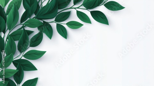 Lush Green Leaves and Branches on Clean White Background with Copy Space