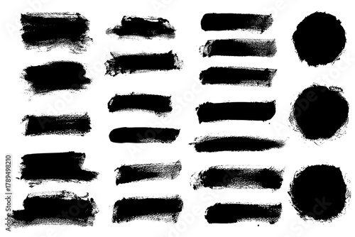 Texture abstract strokes thick black paint set isolated on white background