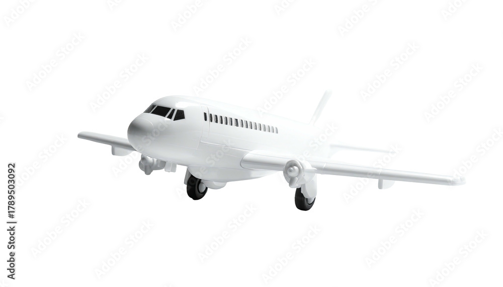 Obraz premium Small, generic, white, plastic airplane model on black background