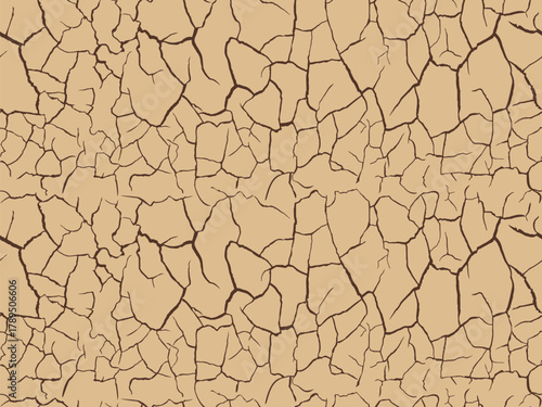 Seamless pattern. Arid earth. Polygonal shapes on a parched soil. Cracked dry ground texture pattern. Desert drought surface.