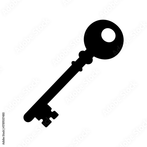 Silhouette of a classic roundheaded key on a white background