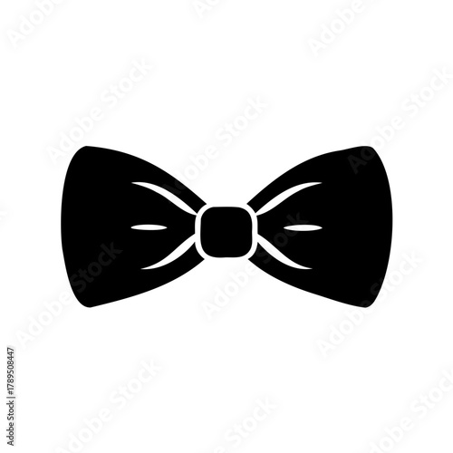 Elegant black bow tie, formal attire, simple design, sleek, classic symbol