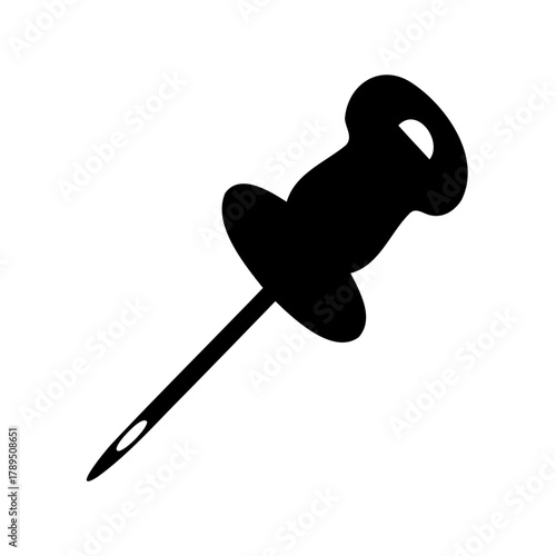 Simple black silhouette of a push pin, isolated on a white background