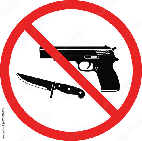 No weapons allowed sign including a handgun and knife vector illustration for safety and security regulations