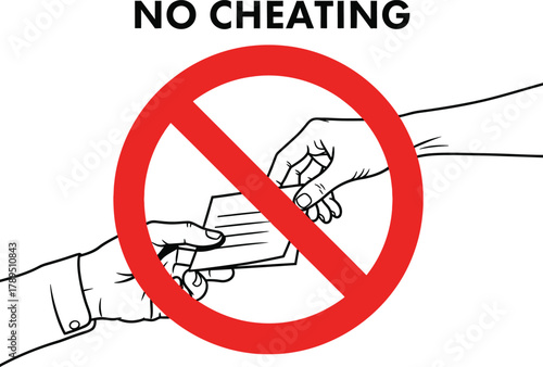 No cheating concept illustration hand passing card with prohibition sign isolated on white background