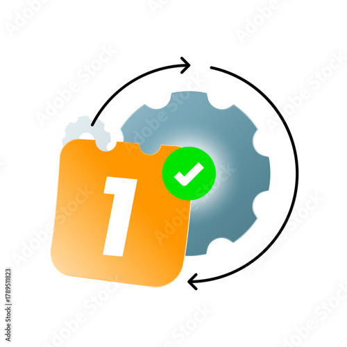 illustration of calendar with gear. automation, recurring tasks, workflow scheduling, system process, or time management. for concepts of productivity, auto update or efficient workflow design