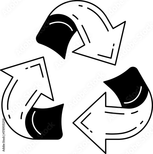 Solid line Solid line of classic recycle arrows symbol representing sustainability and reuse