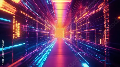 Wallpaper Mural Digital data flowing through abstract cyberspace network Torontodigital.ca