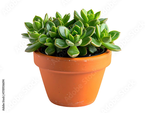 Succulent in terracotta pot with thick, vibrant green leaves