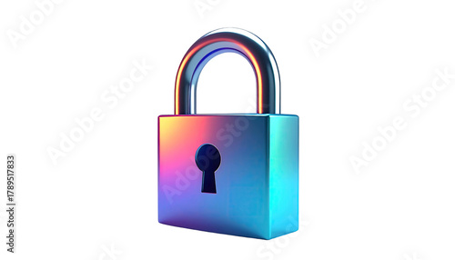 Sleek, vibrant padlock with rainbow iridescence on black