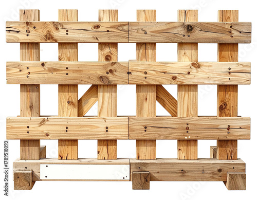 Wooden crate stacked, light wood grain with knot holes and nails