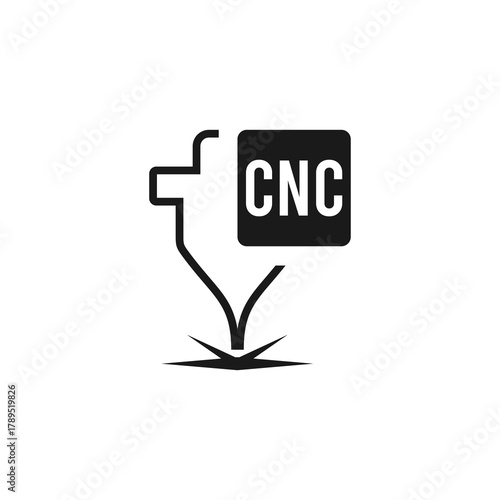 CNC machine illustration logo design, abstract, laser beam sparks, laser cutting, metalworking, element, machining, computer, stainless, modern, industrial, engineering, symbol, sign, laser, cutting