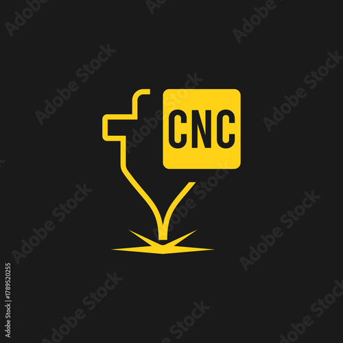 CNC machine illustration logo design, abstract, laser beam sparks, laser cutting, metalworking, element, machining, computer, stainless, modern, industrial, engineering, symbol, sign, laser, cutting