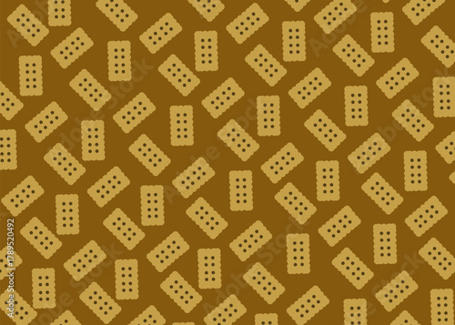 Seamless pattern of rectangular butter biscuits with dotted details on a brown background. Simple and warm bakery-themed design perfect for packaging, wallpaper, wrapping paper, or kitchen textiles.