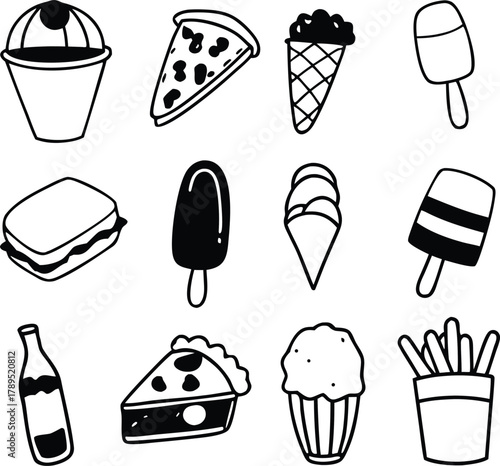 Vector illustration frozen food icons bundle scalable eps ice cream tub fast food desserts