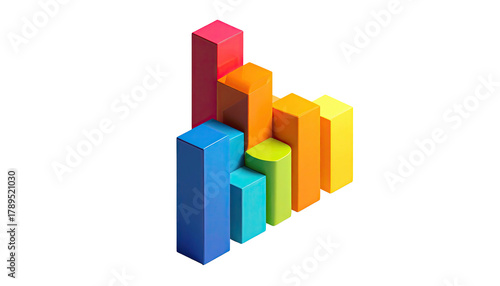 Isometric colorful bar chart isolated on black background