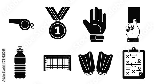 Soccer equipment and accessories vector illustration design set vector
