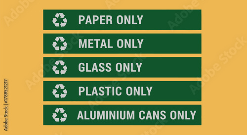 Recycling guide for paper metal glass plastic and aluminum cans only vector