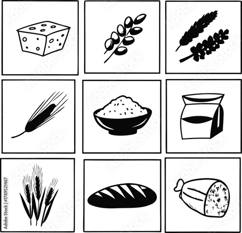 Vector icons bundle 30 cereal grains oats rice wheat eps scalable illustration