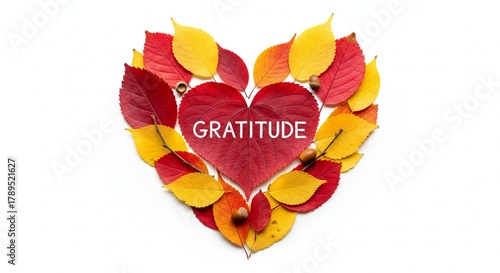 ThanksGiving Day Express heartfelt gratitude this Thanksgiving with a stunning heart made of vibrant autumn leaves and acorns, perfect for seasonal greetings, heartfelt messages, and warm wishes