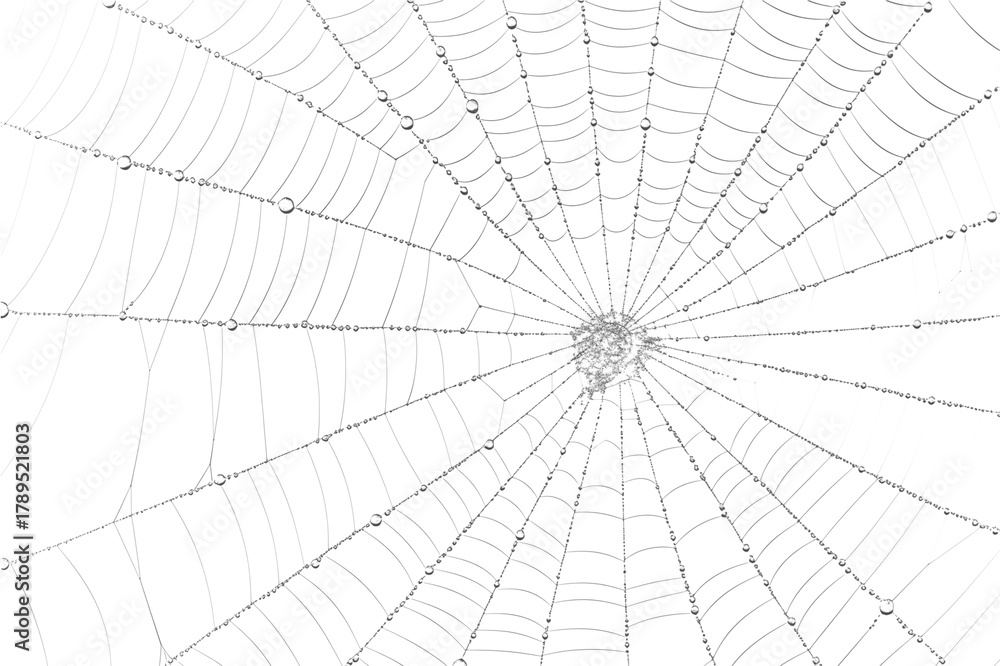 Obraz premium Spiderweb with water droplets in macro photography