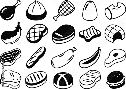 Vector icon bundle of 30 meat and poultry illustrations scalable eps for food graphics