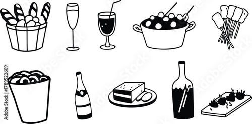 Vector party food icons bundle scalable eps illustration for celebrations and events