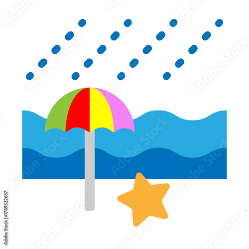 Rainy Beach Vector Flat Icon Design