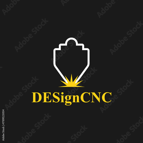 CNC machine illustration logo design, abstract, laser beam sparks, laser cutting, metalworking, element, machining, computer, stainless, modern, industrial, engineering, symbol, sign, laser, cutting