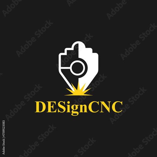 CNC machine illustration logo design, abstract, laser beam sparks, laser cutting, metalworking, element, machining, computer, stainless, modern, industrial, engineering, symbol, sign, laser, cutting