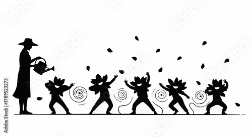 Joyful children celebrating nature's growth with a gardener