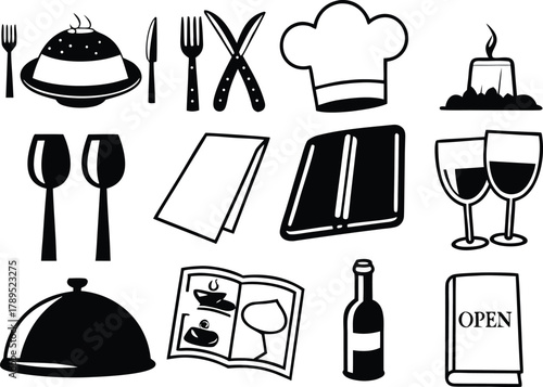 Vector restaurant dining icons bundle 30 scalable eps illustrations for food and beverage graphics