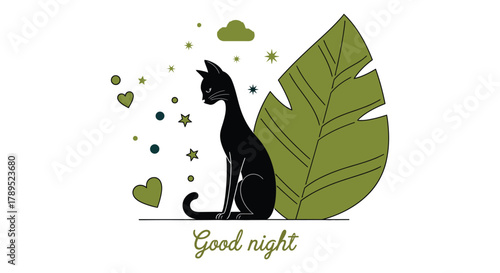 Good night black cat illustration vector design graphic art sleep vector