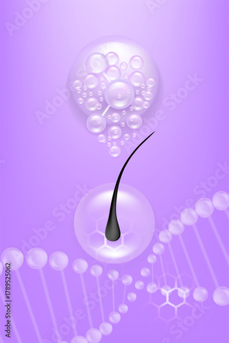 Hyaluronic acid and Niacinamide hair and skin solutions ad, purple collagen serum drops into skin cell with cosmetic advertising background ready to use, illustration vector.