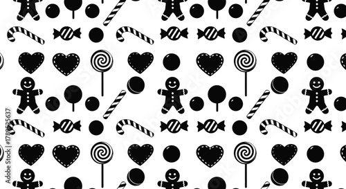 Seamless pattern christmas gingerbread candy cane heart lollipop art vector