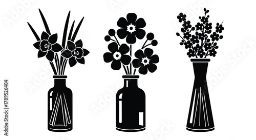 Black and white flower vase vector art design floral illustration vector