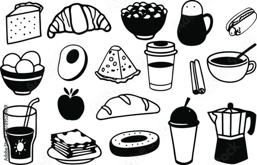 Vector brunch food icons bundle scalable eps illustration for breakfast and coffee shop designs