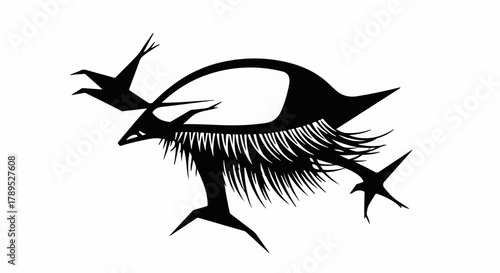 Abstract silhouette of an eye with birds flying around, symbolizing vision and freedom.