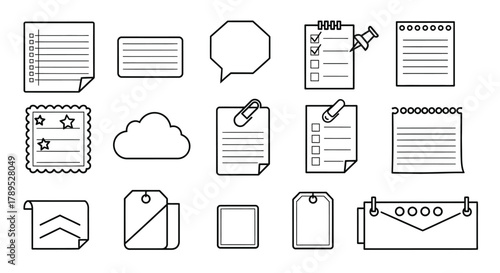 Outline vector set of paper notes and memo pads for web design vector