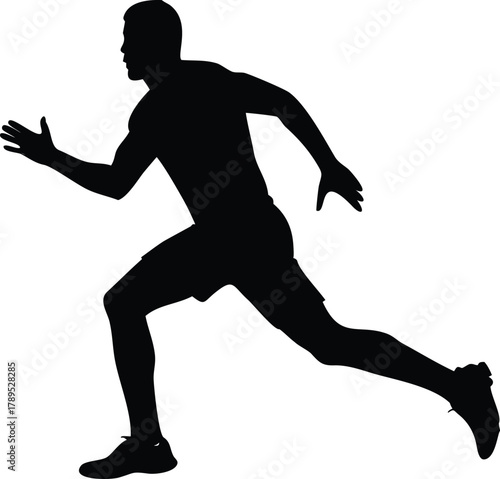 A black silhouette of a man actively running forward with dynamic motion high quality