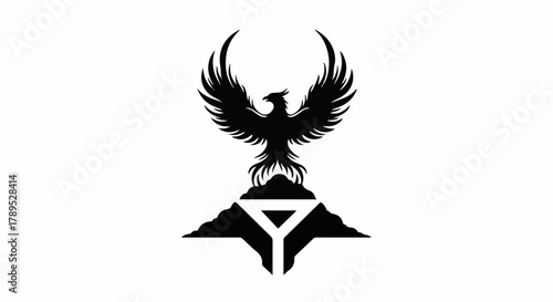 Majestic phoenix soaring above a symbolic mountain peak, representing rebirth and strength.