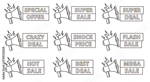 Sale offer deal discount mega flash hot crazy shock best super vector