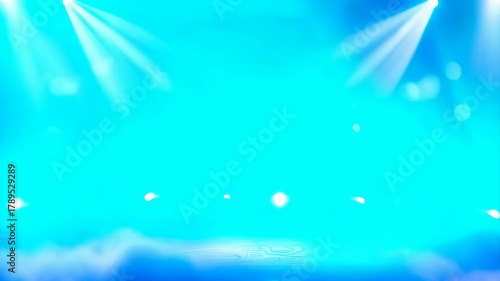 Dramatic Stage Lights Illuminating Smoke With Blue Hues And Bokeh Effects Creating An Atmospheric Ambiance